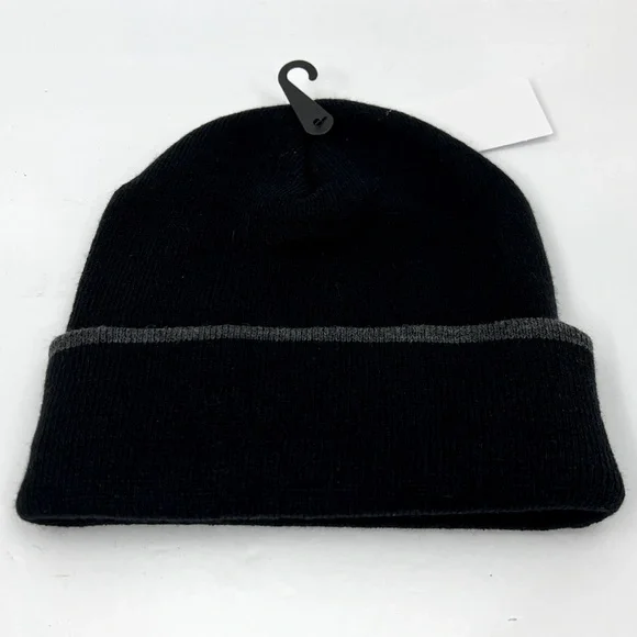 TIMBERLAND BLACK BEANIE, UNISEX, ONE SIZE FITS ALL, BEANIE WITH GREY ON THE CUFF - Picture 9 of 15